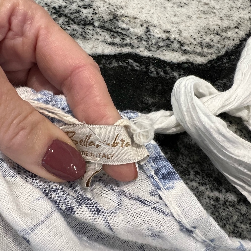 BELLAMBRA NWOT white linen halter mini dress with soft blue botanical print - Picture 15 of 15